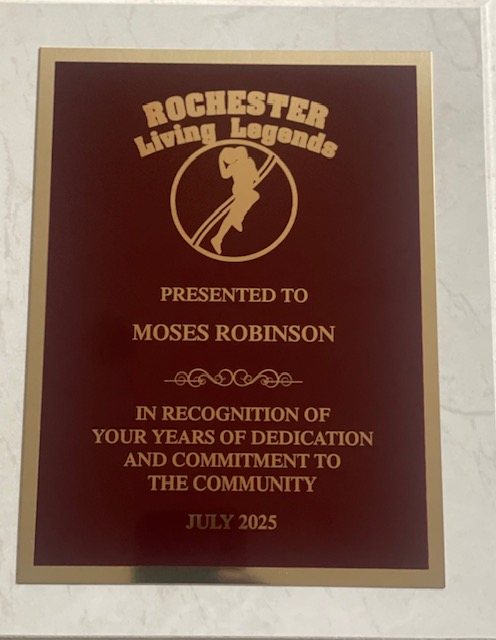 Rochester Living Legends plaque presented to Moses Robinson