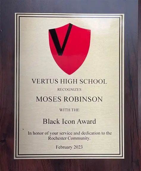 Vertus High School Black Icon Award plaque